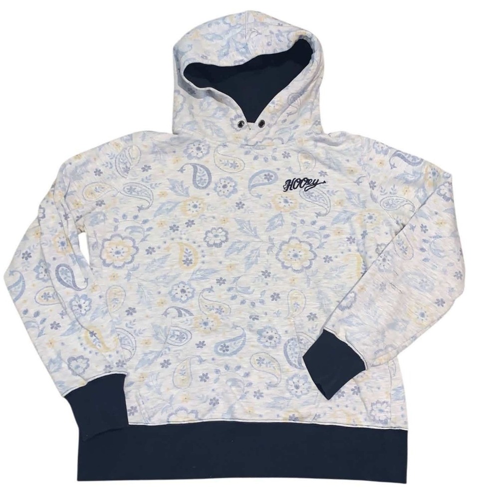 Hooey Paisley Hoodie Pullover Medium White Blue Floral Western Boho Cottagecore